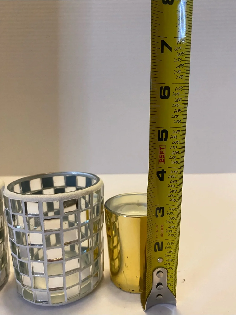 Silver Mirror Mosaic Votive Glass Candle Holder With Gold Insert Set Of 2